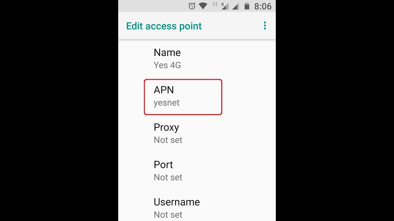 Yes 4G APN Settings for Android
